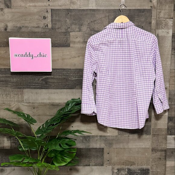 Chaps No Iron Purple Gingham Button Down Shirt Size L Modern Fit EUC - Picture 4 of 6